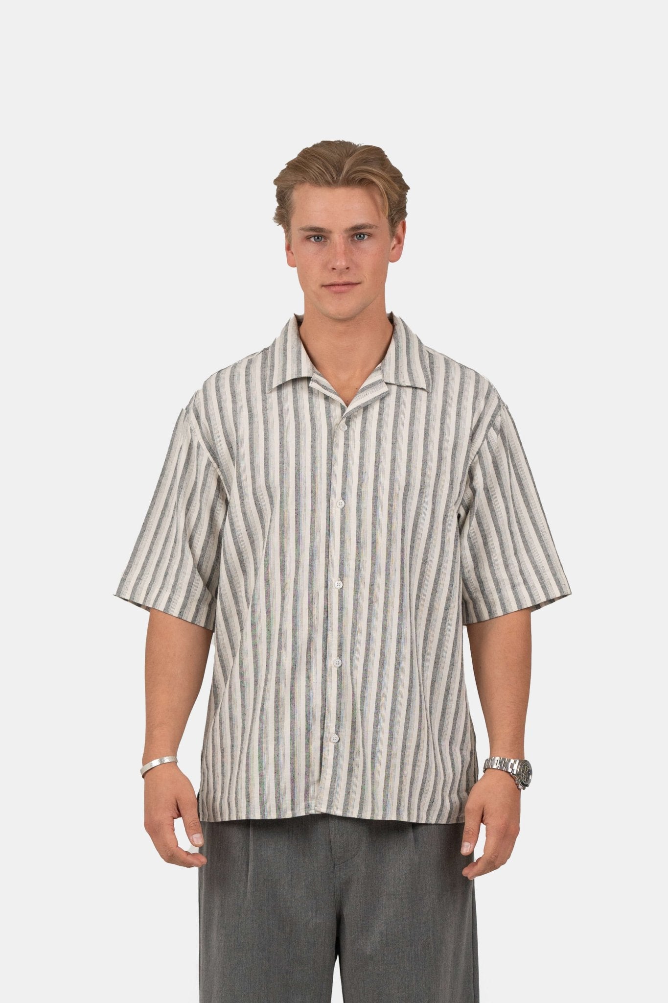 Kortærmet Hørskjorte Sort Stribet | Skagen-clothing.dk